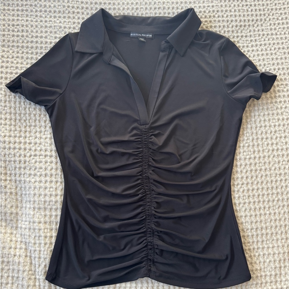 Boston Proper nwot Classic Black Ruched blouse travel